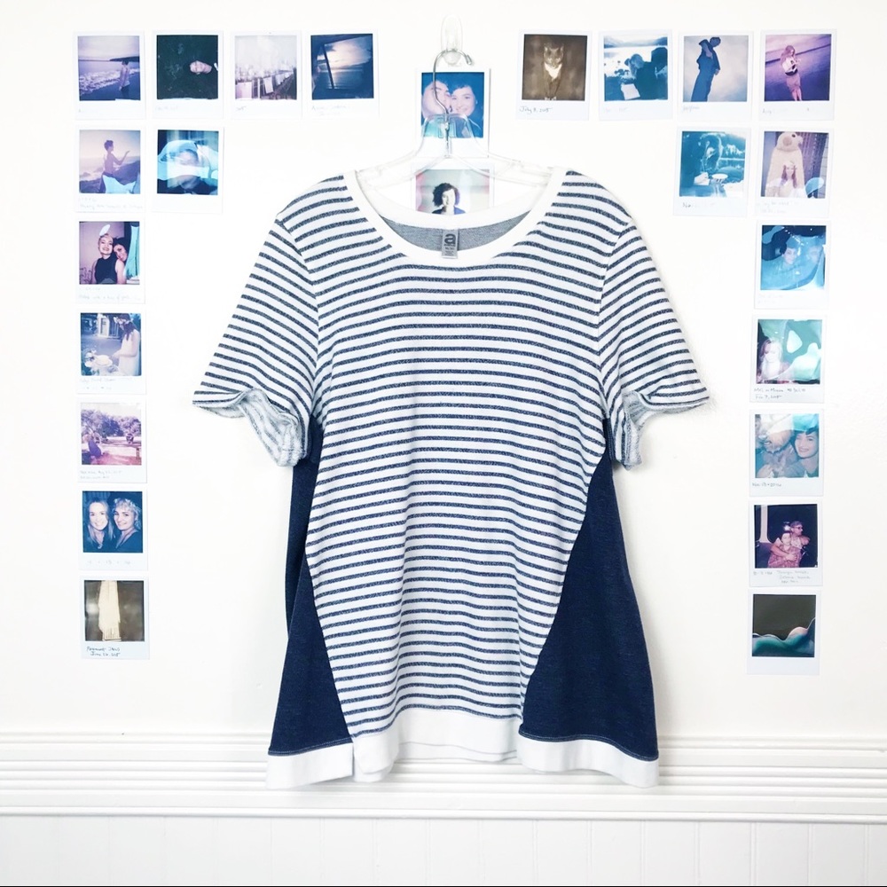 Avenue Striped Terry Cloth Short Sleeve Tee Tunic